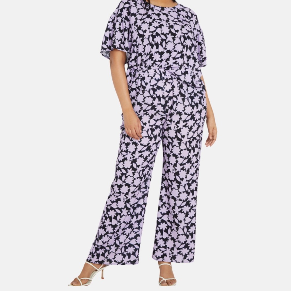Eloquii Purple Floral Jumpsuit